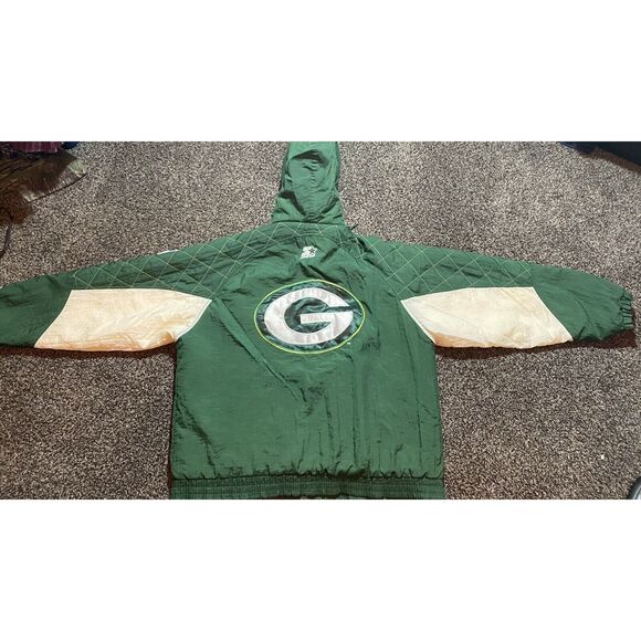 Vintage 1990s NFL Starter Jacket XL Green Bay Packers Button Up With Hood READ - Picture 3 of 12